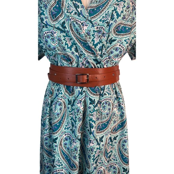 2/$50 NEW Bohemian Large Paisley V-Neck Maxi Wrap Dress Belt Large Slit - Picture 7 of 16